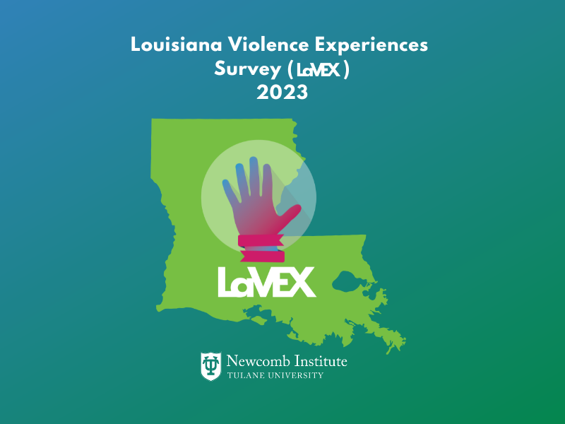 LaVEX Logo - Hands repeating in blue with Louisiana in Green