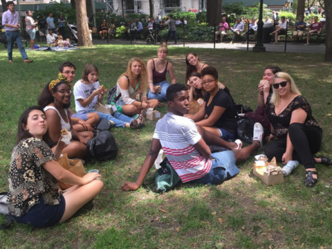 scarfing shake shack while other interns look cute after visiting the Museum of Sex together