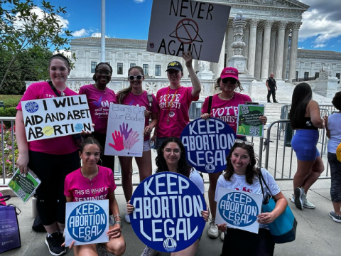 Women at reproductive health protest with Ms. organization