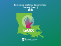 Map of Louisiana with "stop" hand with the words "LaVEX" in White