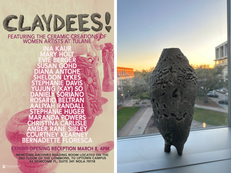 Claydees! poster and hand built vase