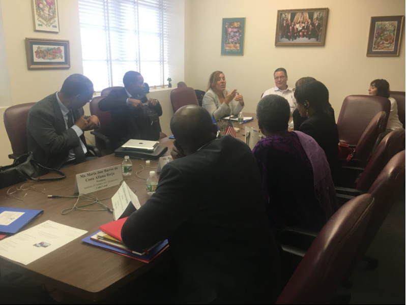 The Cape Verde delegation meeting with a NOPD representative to discuss violence against women and children