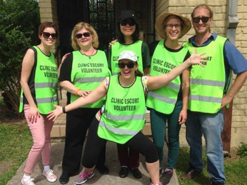 My fellow escorts and I with our wonderful neon vests.