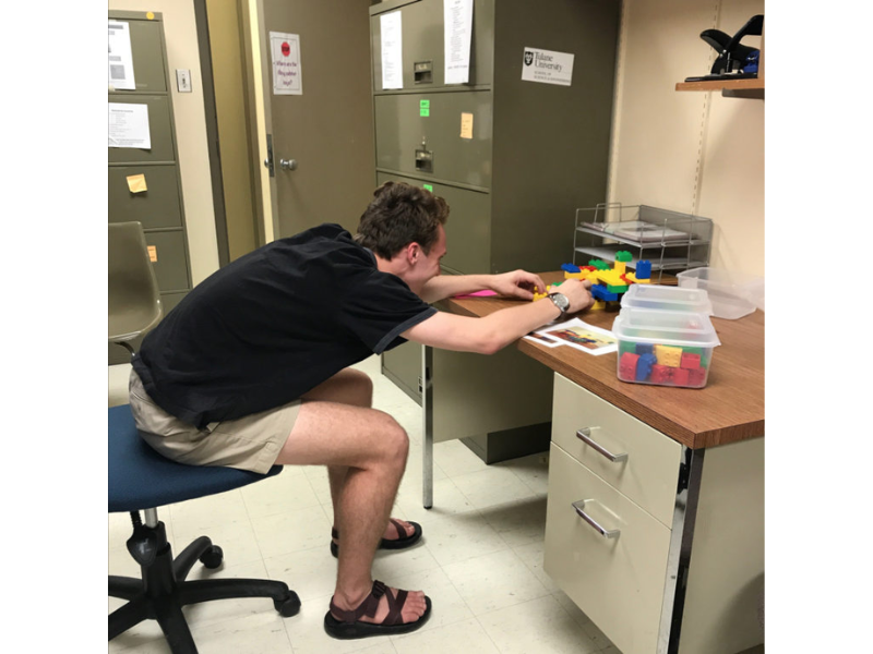 Peter, one of our undergraduate RA’s attempting one of our child visit 2 tasks to make sure we have all the right legos pieces