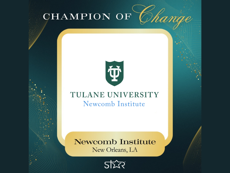 Champion of Change Award - green and gold - also reads "Tulane University - Newcomb Institute"